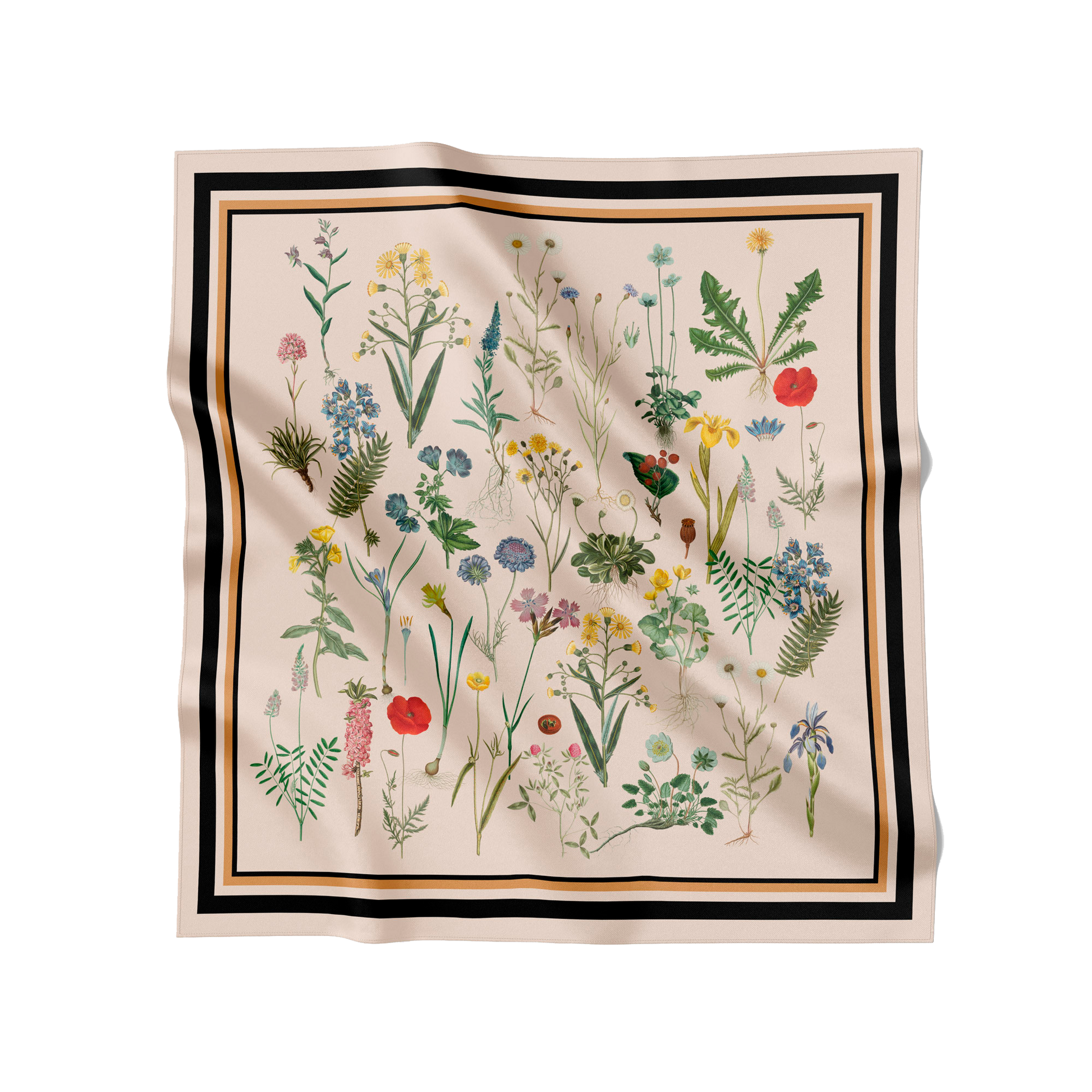 Flora Danica Denmark Beige Flower Field silketørklæde Medium Dobbeltsided scarf Noir Flower Field