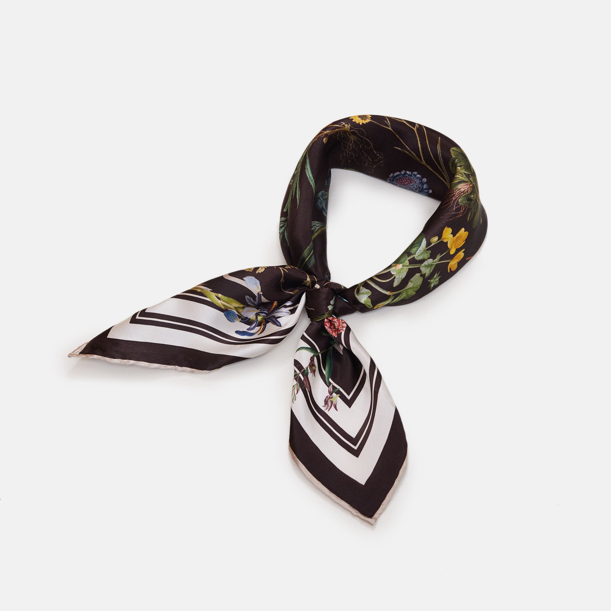 Flora Danica Denmark Brown Flower Field silketørklæde Small scarf Brown Flower Field