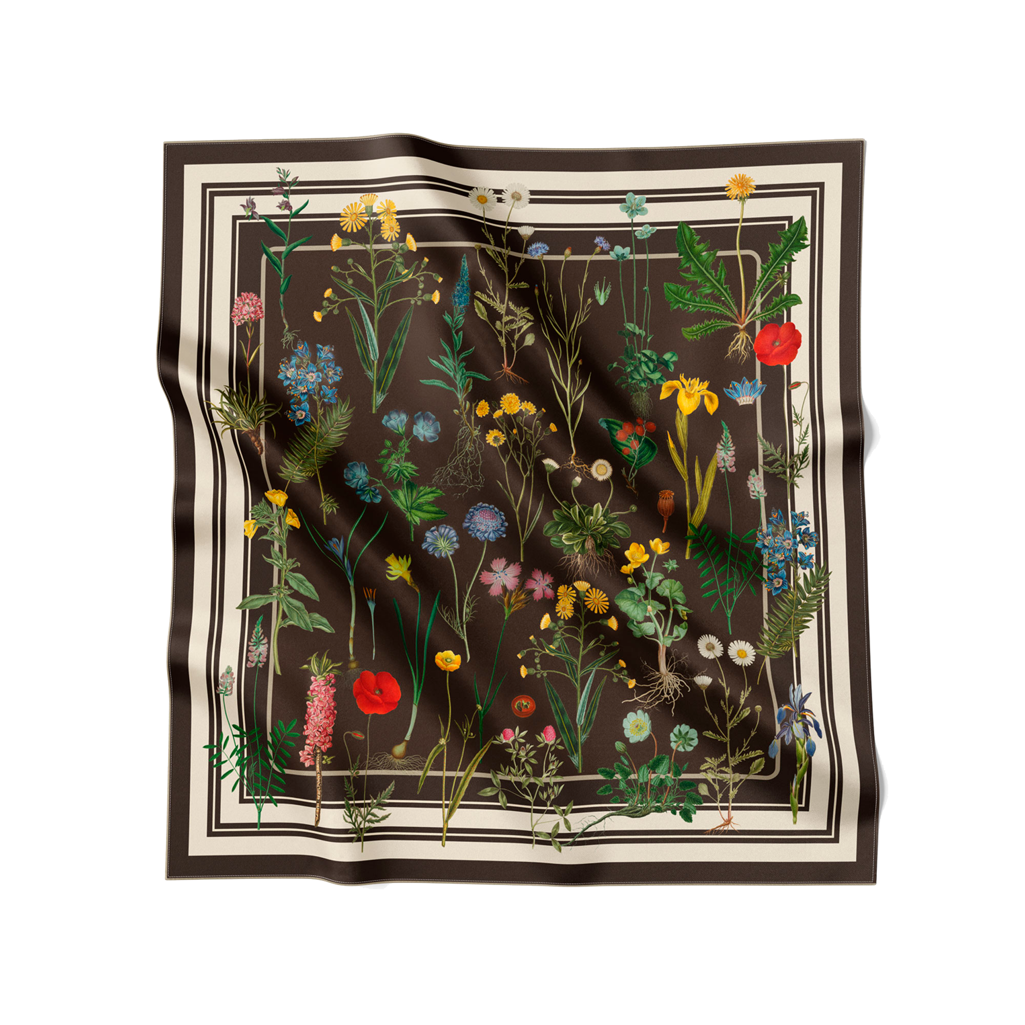 Flora Danica Denmark Brown Flower Field silketørklæde Small scarf Brown Flower Field