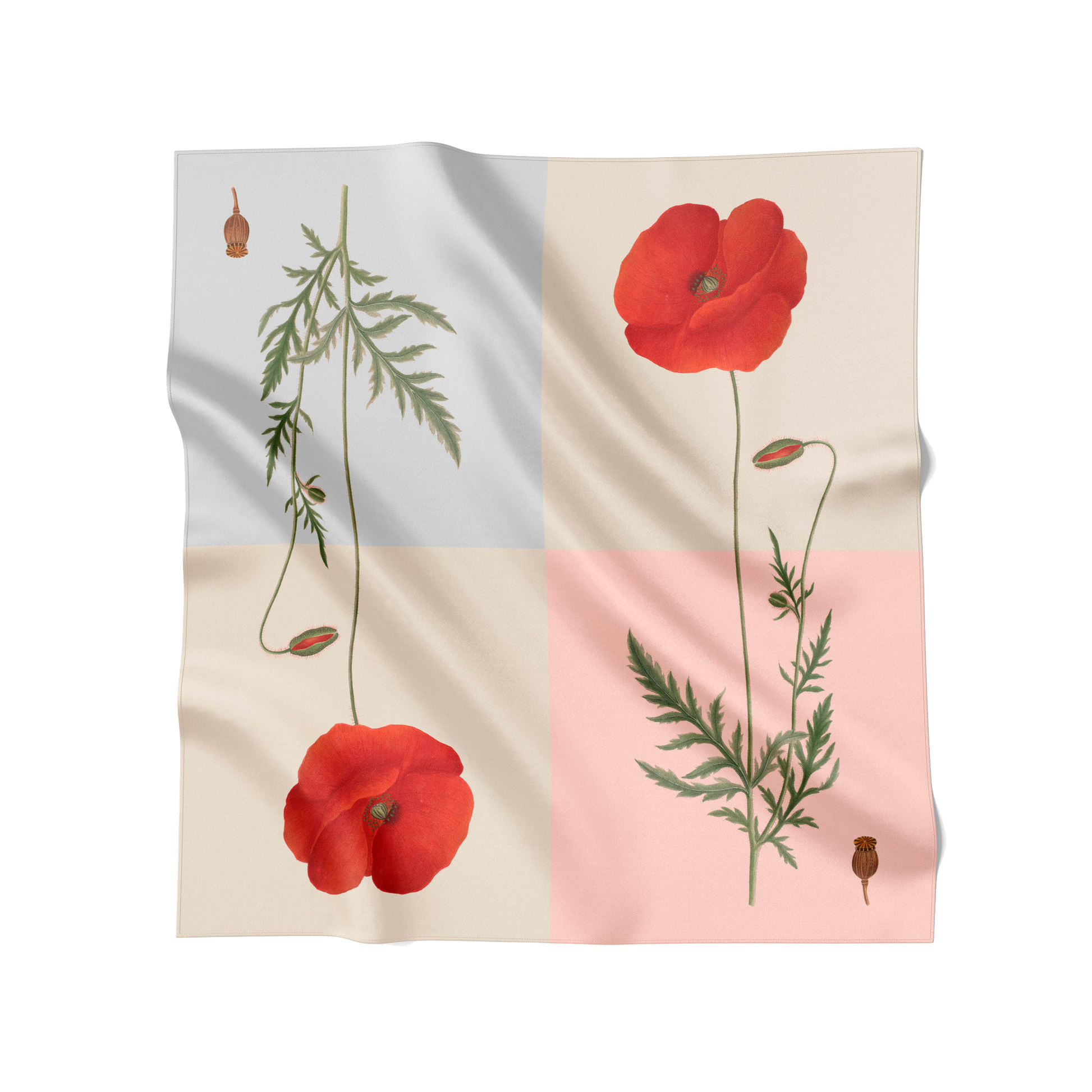 Flora Danica Denmark Four Square Poppy silketørklæde Large scarf Four Square Poppy