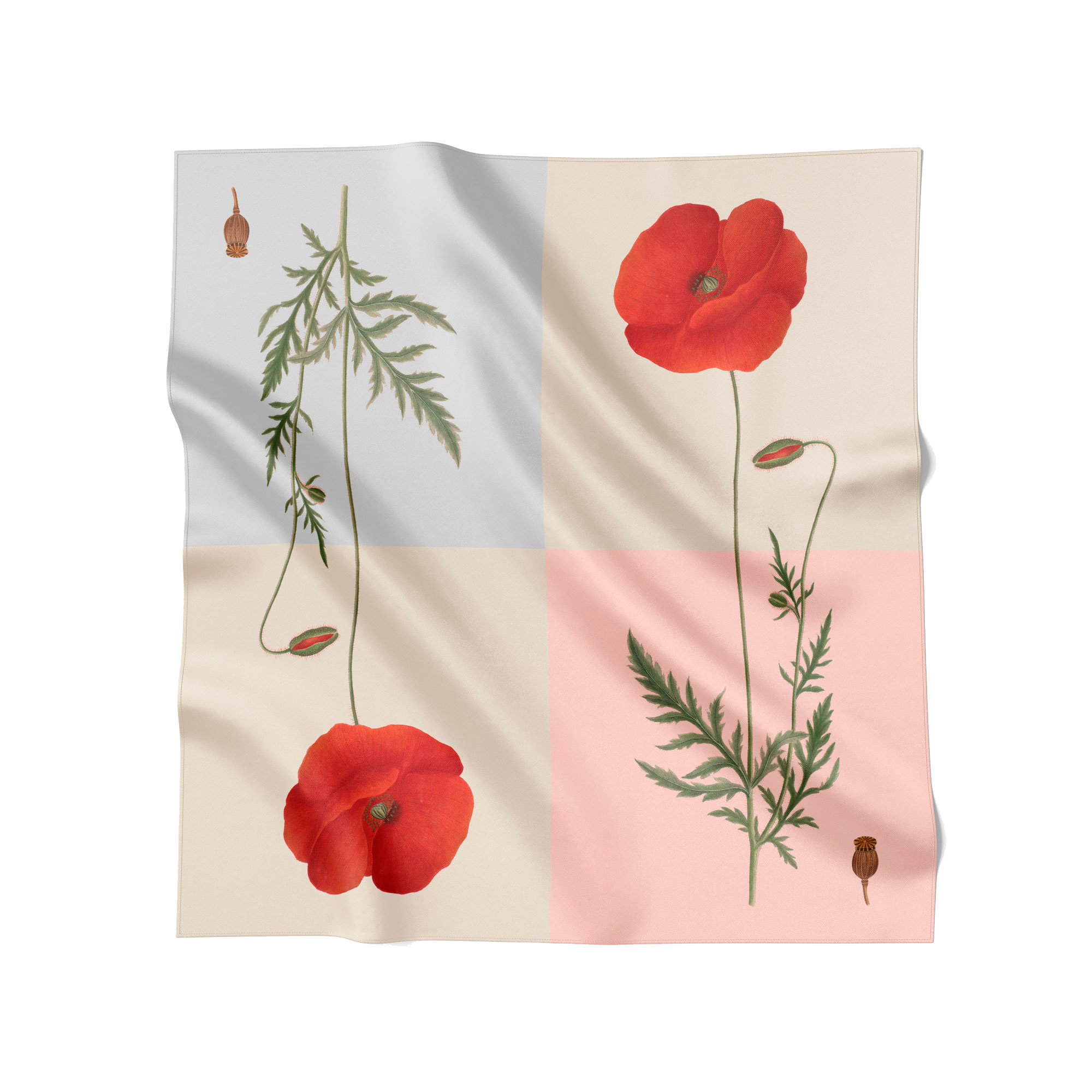 Flora Danica Denmark Four Square Poppy silketørklæde Large scarf Four Square Poppy