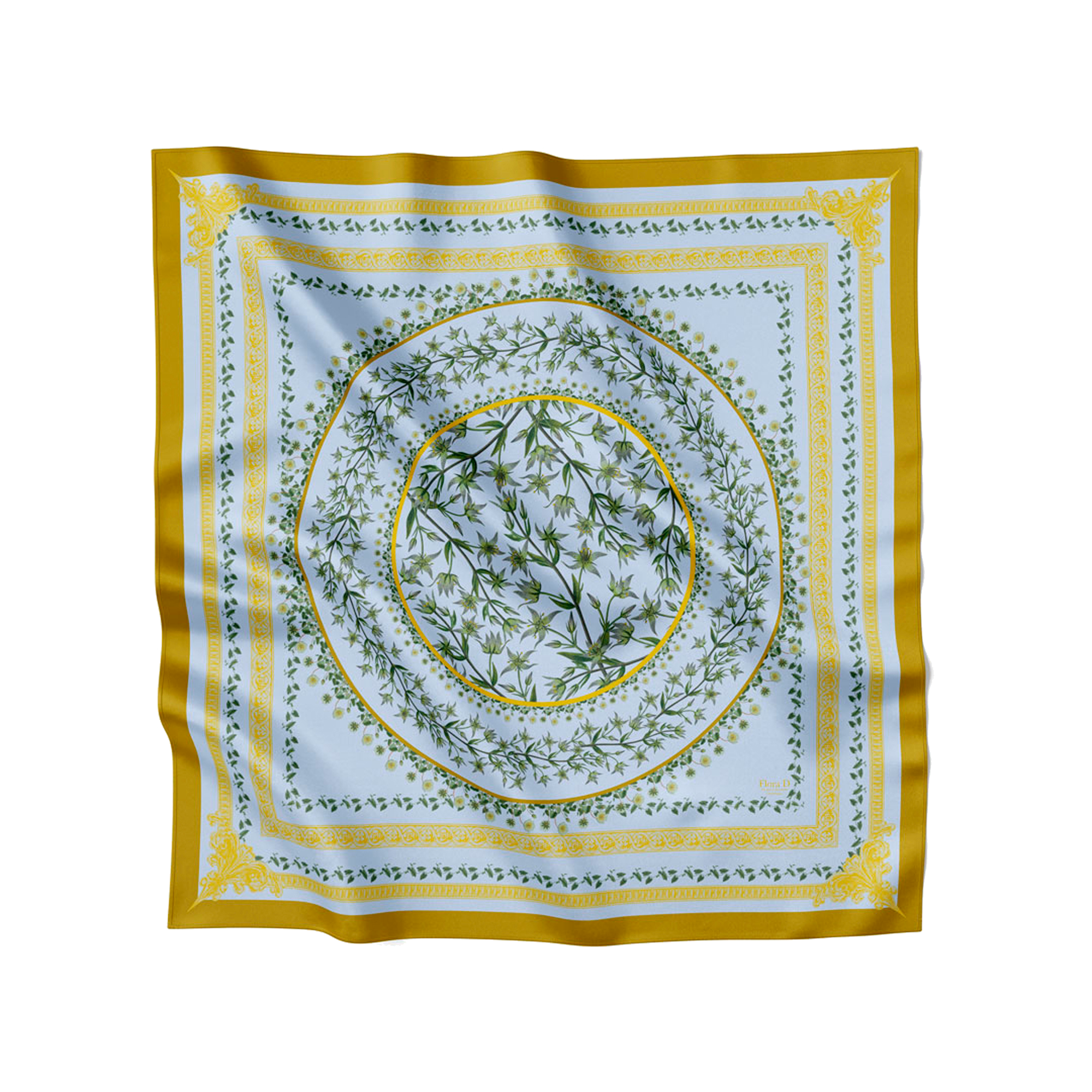Flora Danica Denmark Green Flower Circle silketørklæde Large scarf Green Flower Circle