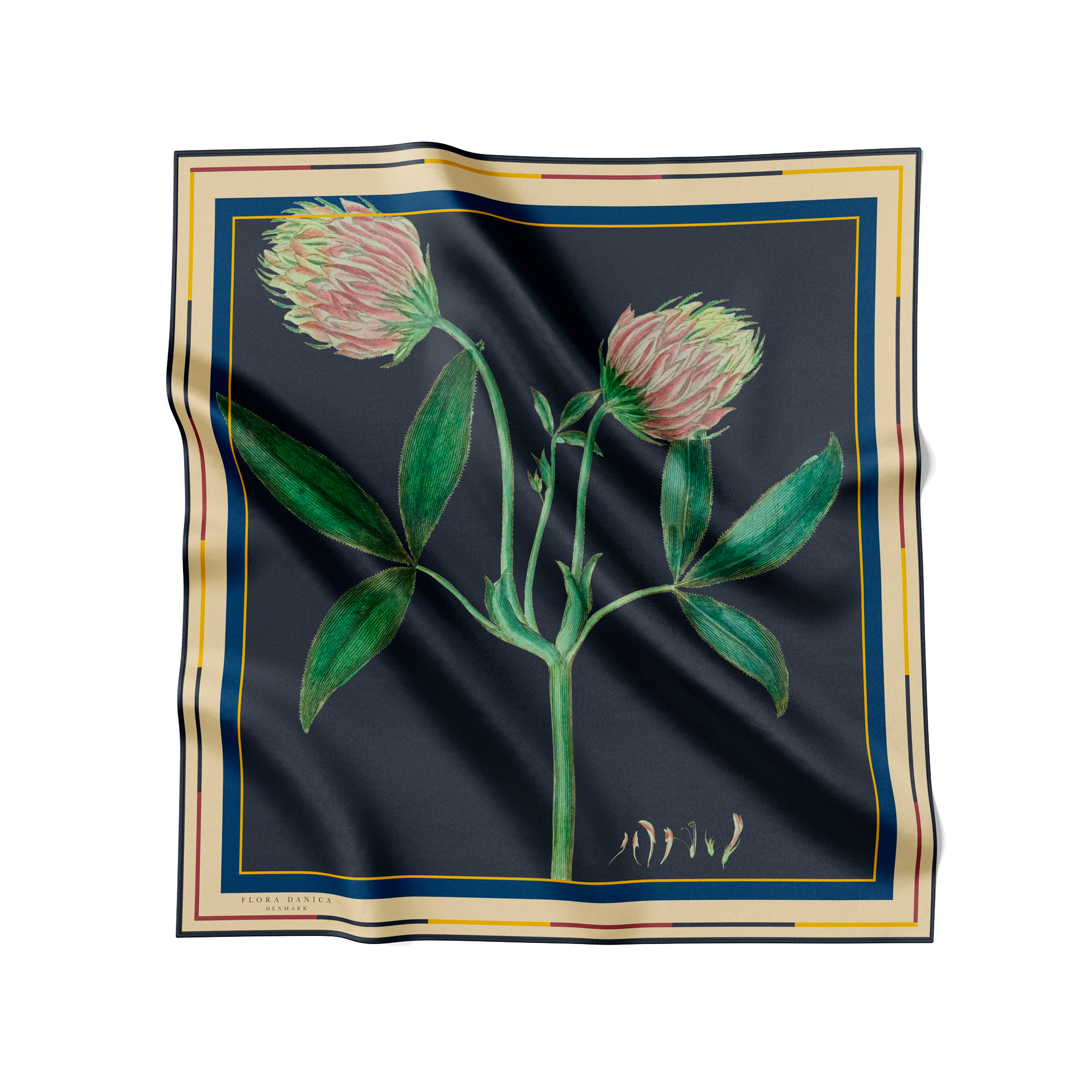 Flora Danica Denmark Trifolium silketørklæde Small scarf Trifolium off-black/yellow