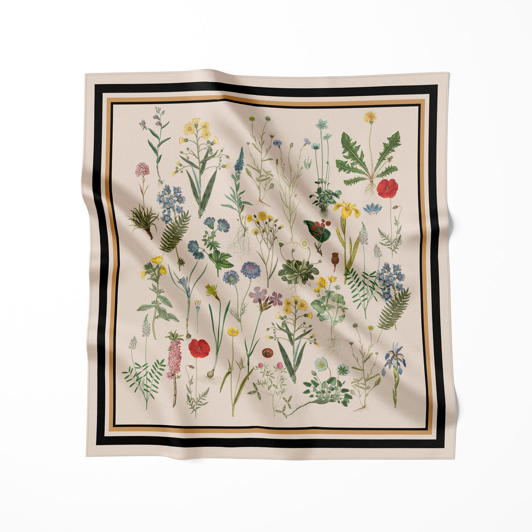 Flora Danica Denmark Beige Flower Field silketørklæde Medium Dobbeltsided scarf Noir Flower Field