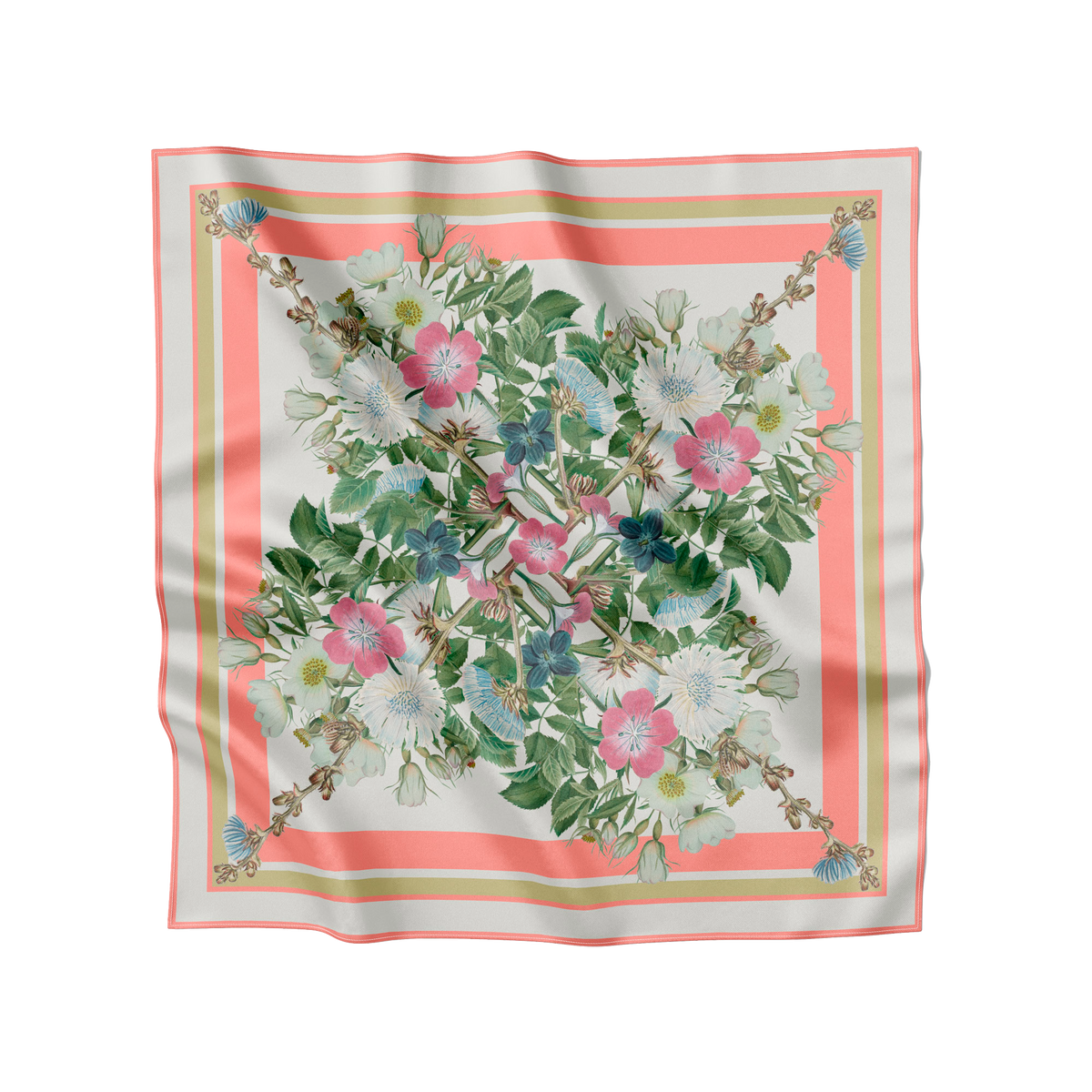Flora Danica Denmark Coral Botanica 70 silketørklæde Medium Dobbeltsided scarf Coral Botanica scarf