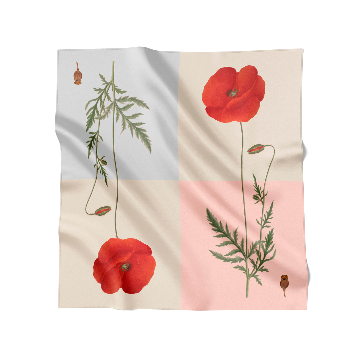 Flora Danica Denmark Four Square Poppy 70 silketørklæde Medium Dobbeltsided scarf Four Square Poppy