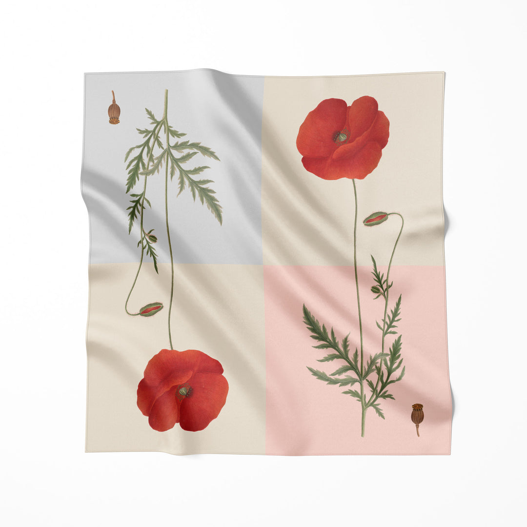Flora Danica Denmark Four Square Poppy silketørklæde Large scarf Four Square Poppy