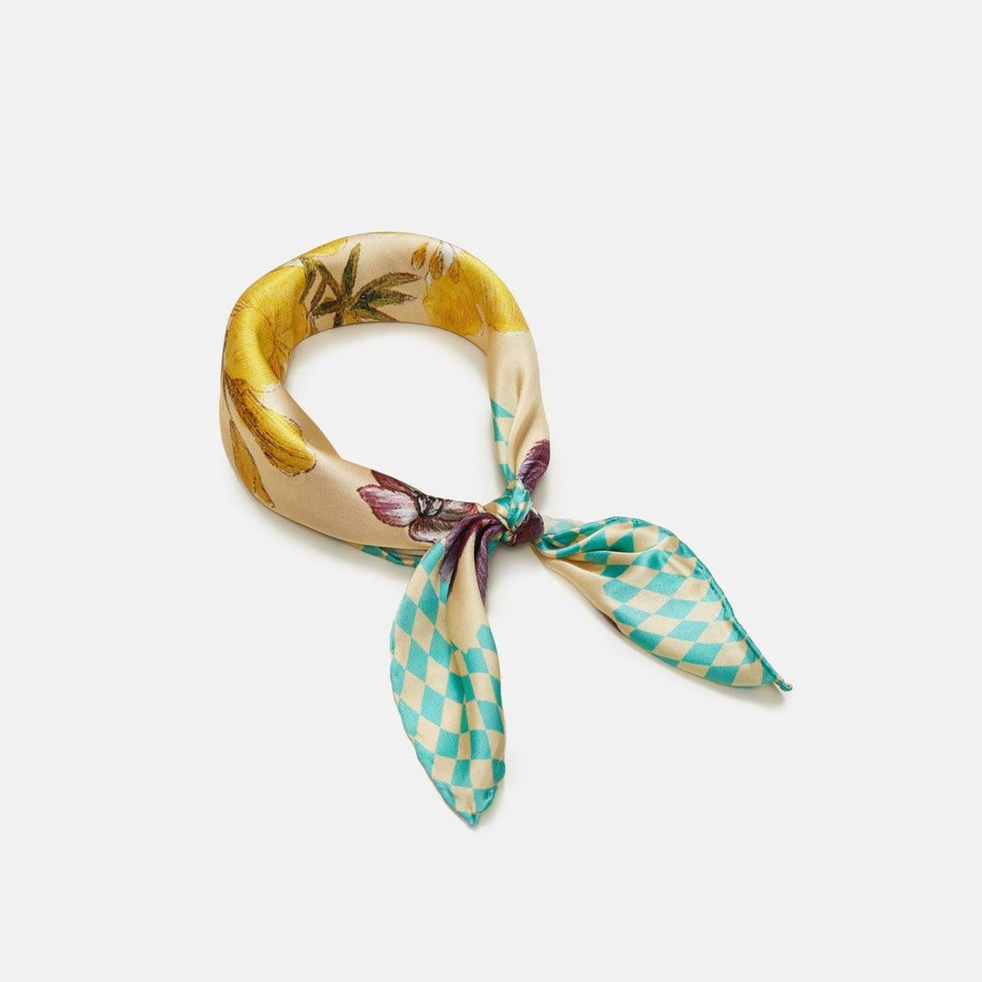 Flora Danica Denmark Harlequin Flower silketørklæde Small scarf Harlequin Flower turquoise/Yellow