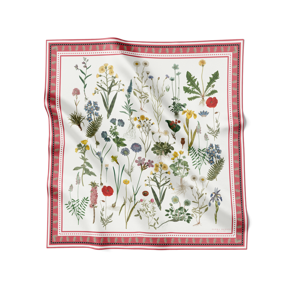 Flora Danica Denmark Raspberry Flower Field 53 scarf Small scarf Raspberry red