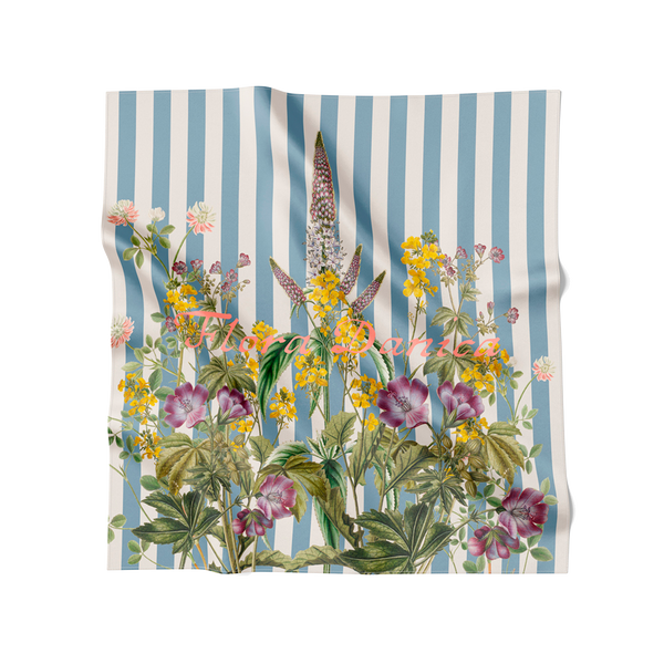 Flora Danica Denmark Striped Flower Meadow silketørklæde Small scarf Striped Flower Meadow Blue/white