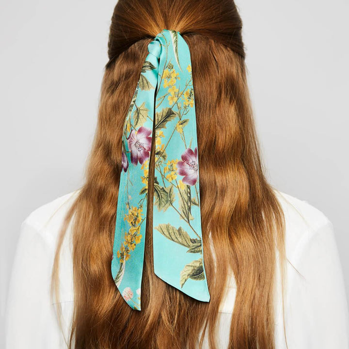 Turquoise Flower Feelings skinny silketørklæde - FLORA DANICA DENMARK